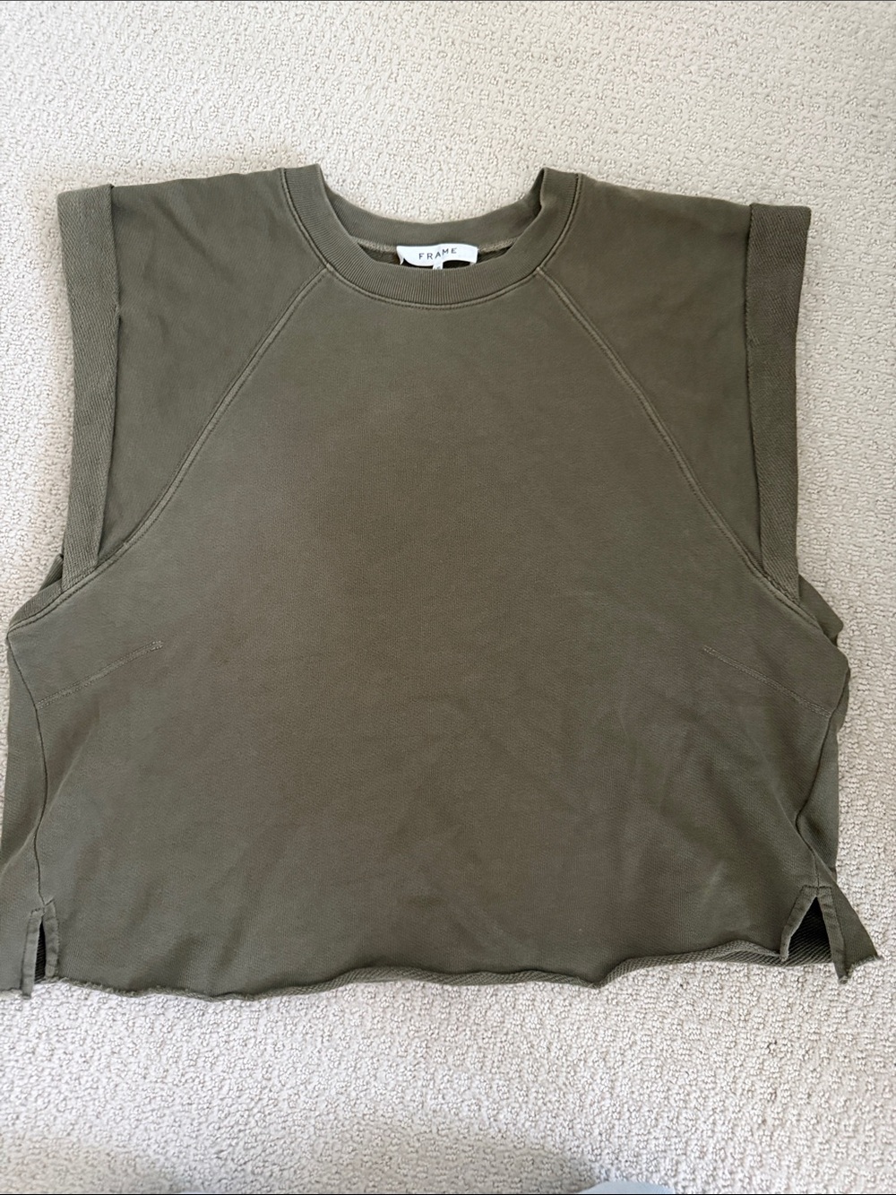 Frame Denim Olive Green Sleeveless Boxy Crop Top